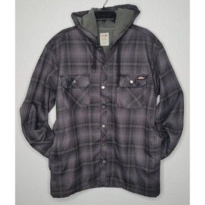Genuine Dickies Fleece Hooded Flannel Snap Shirt Jacket Men's Size‎ Large Grey